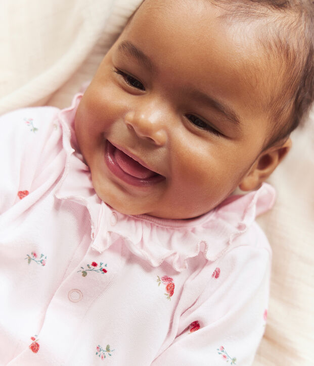 Pyjama b&eacute;b&eacute; en coton &agrave; col fleuri rose/multicouleur