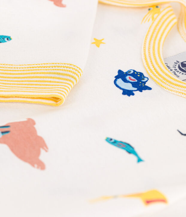 Dors-bien sans boutons-pression et sans pieds animaux marins en coton blanc/multicouleur