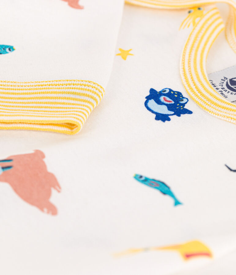 Dors-bien sans boutons-pression et sans pieds animaux marins en coton blanc MARSHMALLOW/blanc MULTICO