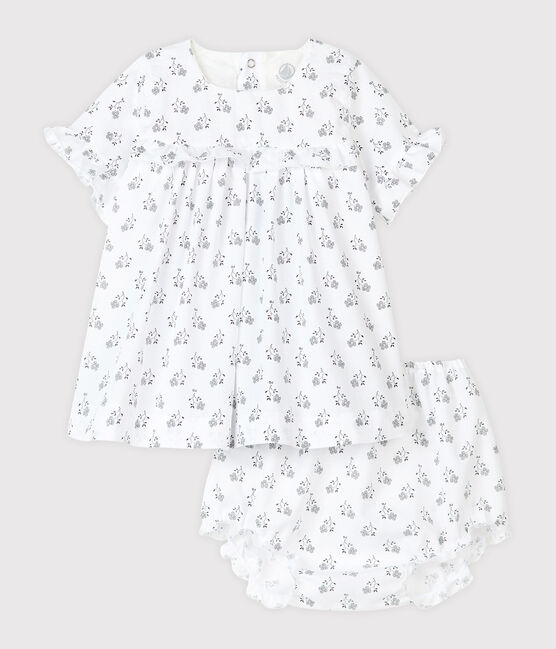 Robe avec bloomer à imprimé fleurs bébé fille en popeline blanc MARSHMALLOW/blanc MULTICO