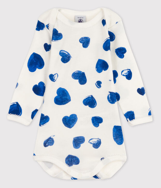 Body manches longues b&eacute;b&eacute; fille blanc/bleu
