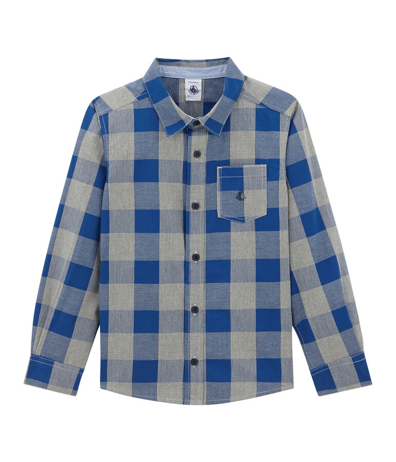 Chemise &agrave; carreaux gar&ccedil;on en popeline bleu/gris
