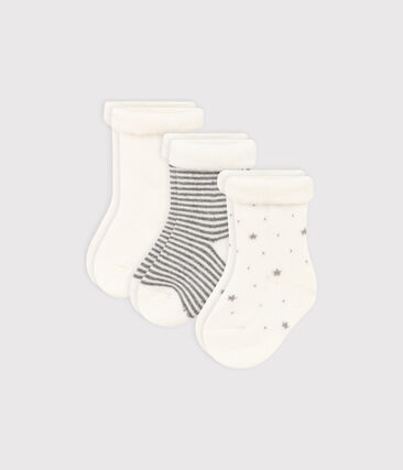 Lot de 3 paire de chaussettes bébé en tricot uni et à rayures