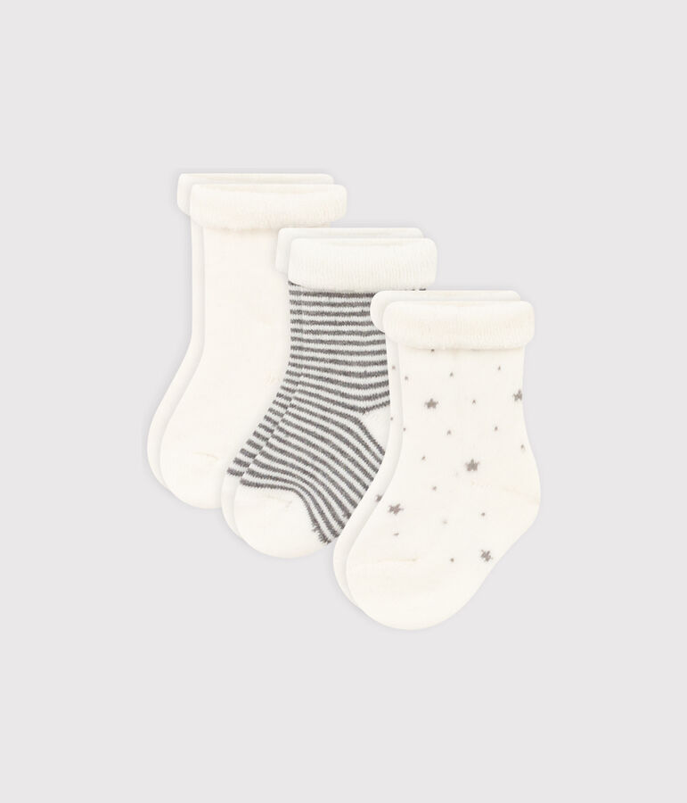 Lot de 3 paire de chaussettes b&eacute;b&eacute; en tricot uni et &agrave; rayures variante 1