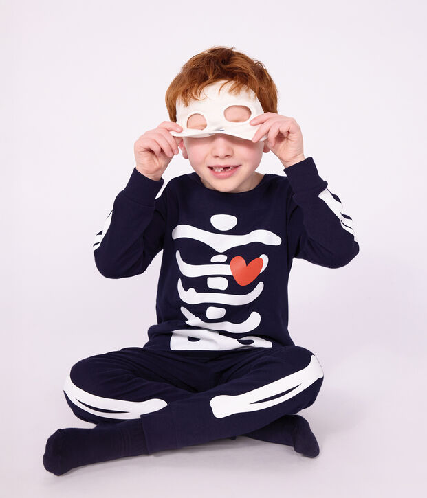 Pyjama d&eacute;guisement squelette enfant en coton bleu marine