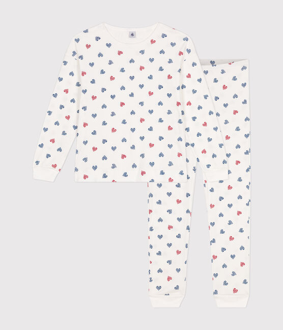 Pyjama femme en coton imprimé cœurs blanc MARSHMALLOW/blanc MULTICO