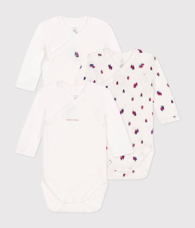 Lot de 3 bodies crois&eacute;s manches longues en coton b&eacute;b&eacute; multicouleur