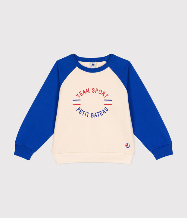 Sweatshirt en molleton enfant gar&ccedil;on &eacute;cru/bleu
