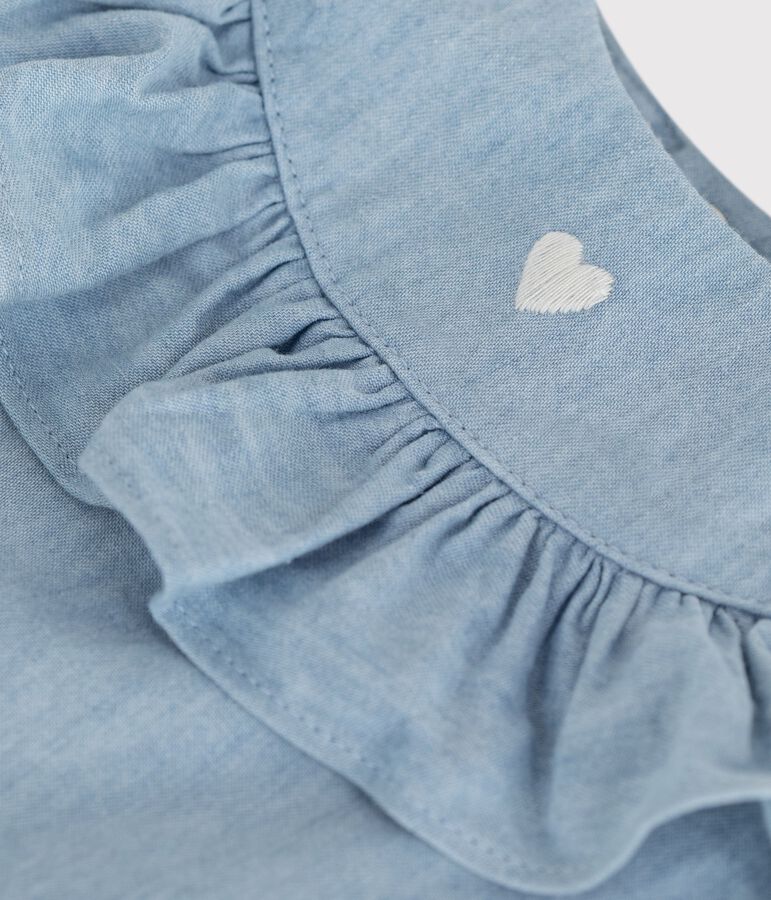 Blouse b&eacute;b&eacute; en coton sans manches en chambray brod&eacute; bleu BLEU CLAIR