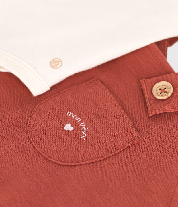 Ensemble salopette en jersey flamm&eacute; b&eacute;b&eacute; marron