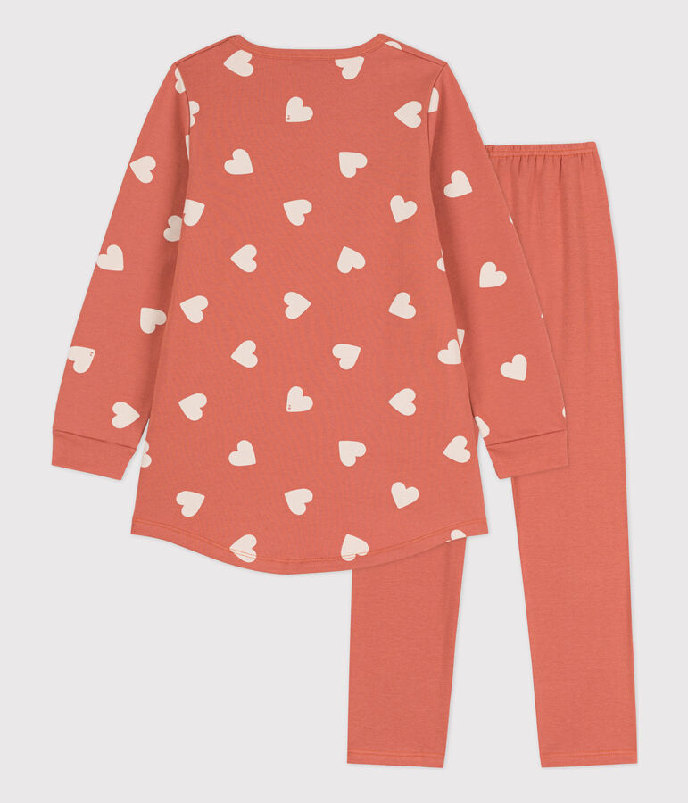 Chemise de nuit et legging c&oelig;ur petite fille en molleton et en coton rose/&eacute;cru