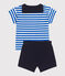 Ensemble bébé deux pièces en coton, t-shirt col vareuse bleu PORCELANA/ SMOKING