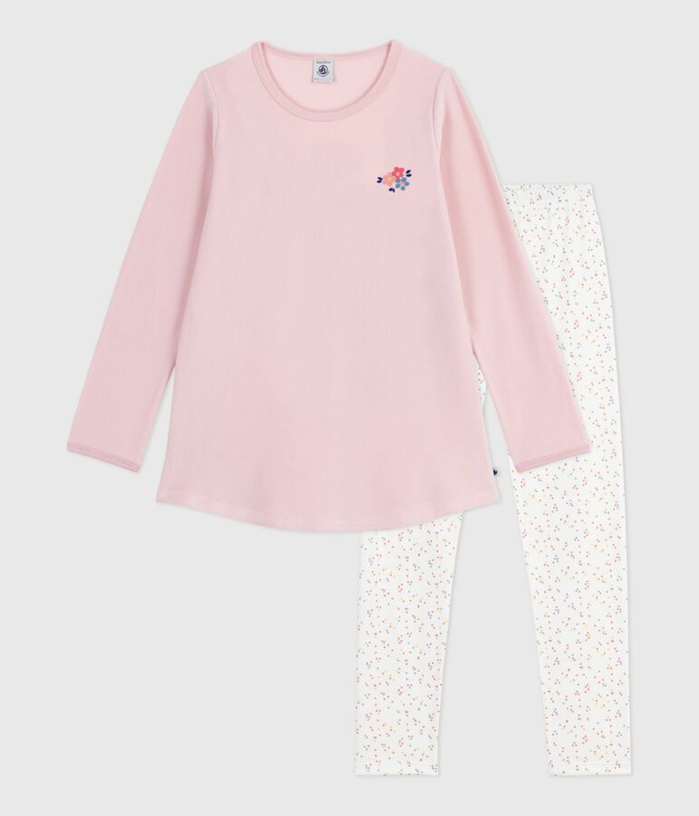 Chemise de nuit et legging enfant en velours rose JOLI/blanc MULTICO