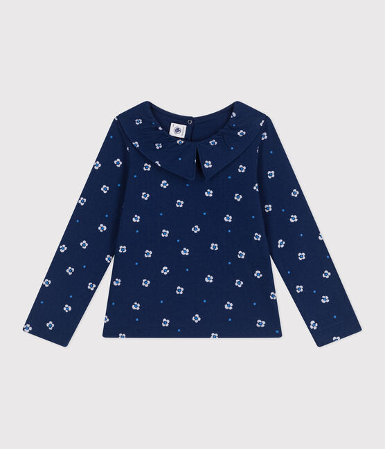 Teeshirt enfant en coton manches longues fleuri bleu MEDIEVAL/blanc MULTICO