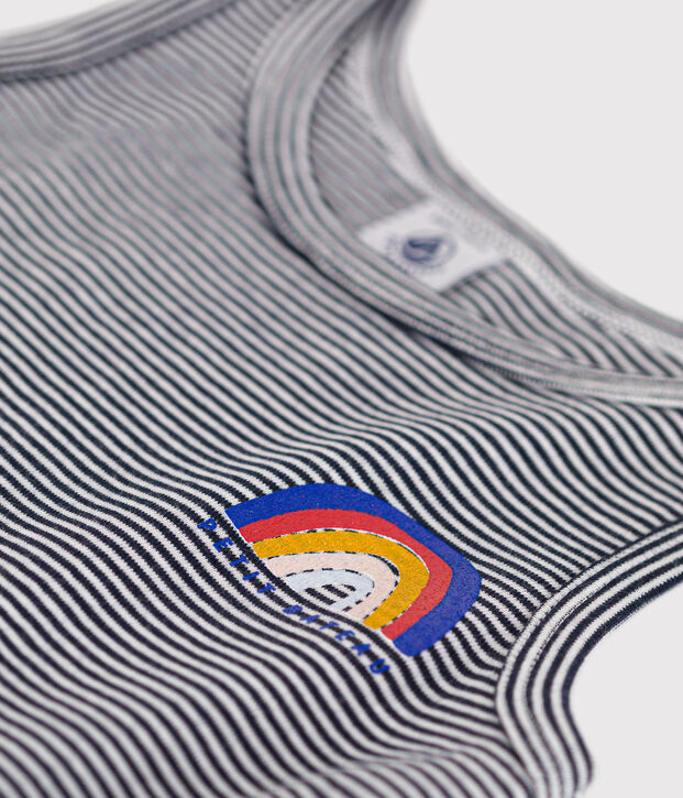 Robe sans manche en coton enfant fille bleu/blanc