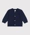 Cardigan b&eacute;b&eacute; en tricot laine et coton uni bleu marine