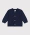 Cardigan b&eacute;b&eacute; en tricot laine et coton uni bleu marine
