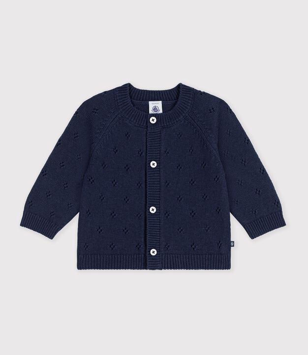 Cardigan b&eacute;b&eacute; en tricot laine et coton uni bleu marine