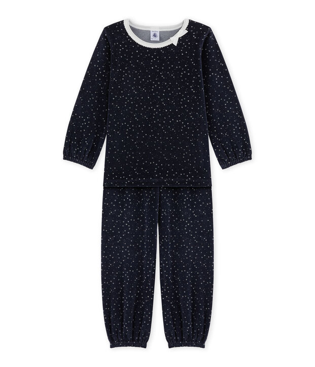 Pyjama fille en bouclette velours bleu/gris
