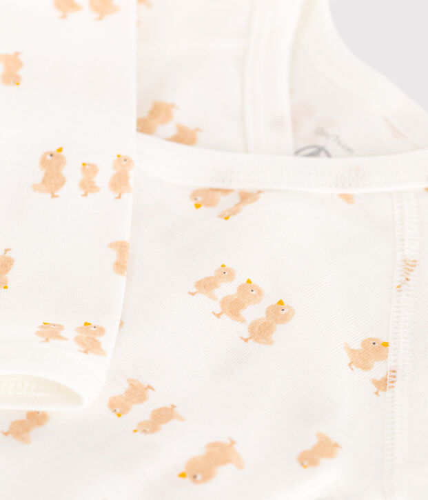 Body crois&eacute;s manches longues en coton b&eacute;b&eacute; blanc/beige