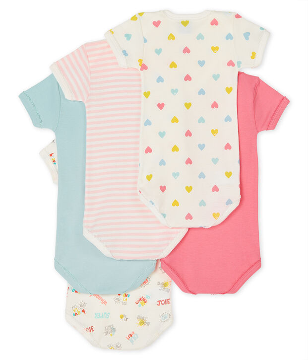 Lot de 5 bodies manches courtes b&eacute;b&eacute; fille multicouleur