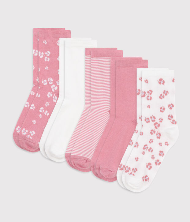 5 paires de chaussettes enfant unies en coton imprim&eacute; fleurs multicouleur