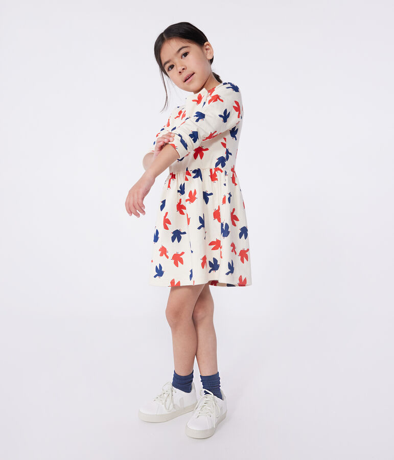 Robe enfant en coton manches longues imprim&eacute;e blanc AVALANCHE/ MULTICO