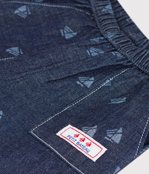 Pantalon b&eacute;b&eacute; en denim imprim&eacute; bateaux bleu/&eacute;cru