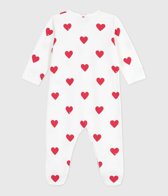 Pyjama bébé en molleton gratté à col imprimé cœurs blanc MARSHMALLOW/rouge TERKUIT