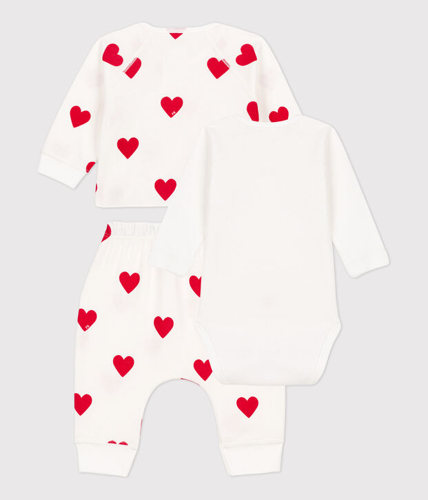 Ensemble 3 pi&egrave;ces en coton b&eacute;b&eacute; blanc/rouge
