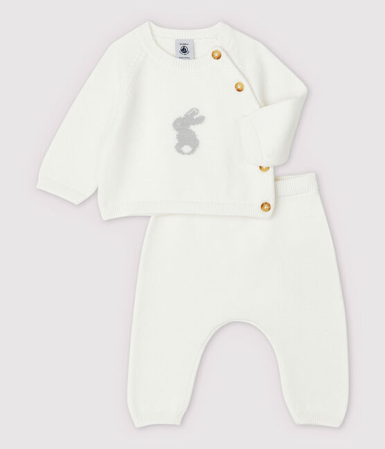 Ensemble 2 pièces blanc bébé en tricot de coton biologique blanc MARSHMALLOW