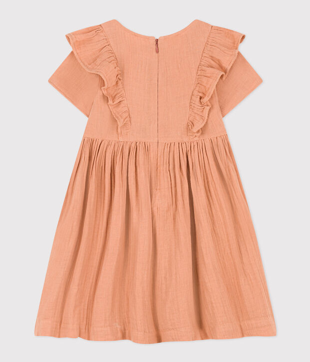 Robe manches courtes en gaze de coton unie enfant fille rose