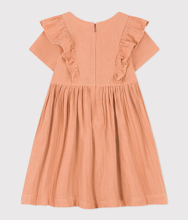 Robe manches courtes en gaze de coton unie enfant fille rose SIENNA