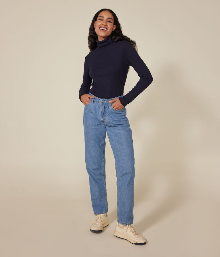 Tee-shirt l'iconique col roul&eacute; en c&ocirc;te fantaisie femme bleu SMOKING