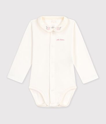 Body bébé en coton manches longues à col brodé uni