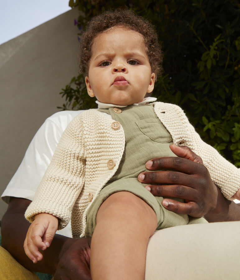 Cardigan b&eacute;b&eacute; tricot point mousse en coton &eacute;cru AVALANCHE