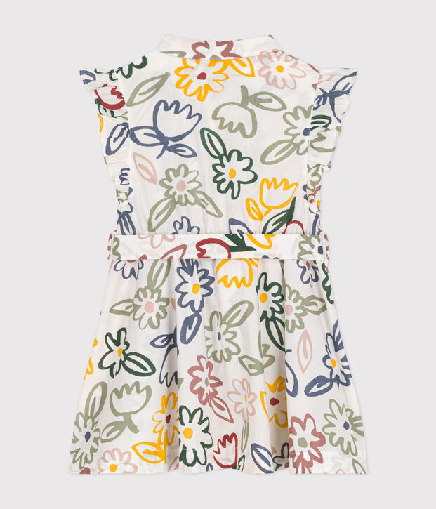 Robe imprim&eacute;e sans manche en popeline enfant fille blanc/multicouleur
