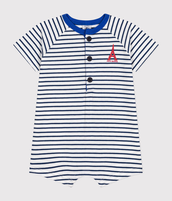 Combinaison courte en jersey fin bébé blanc MARSHMALLOW/bleu MEDIEVAL
