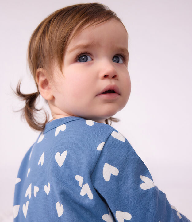 Pyjama b&eacute;b&eacute; en molleton imprim&eacute; c&oelig;urs bleu/blanc