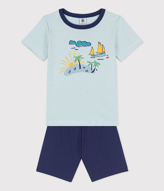 Pyjacourt explorateur en coton petit garçon bleu CHALOUPE/blanc MULTICO