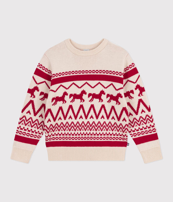 Pull enfant en laine et coton à motifs rouge AVALANCHE/ TERKUIT