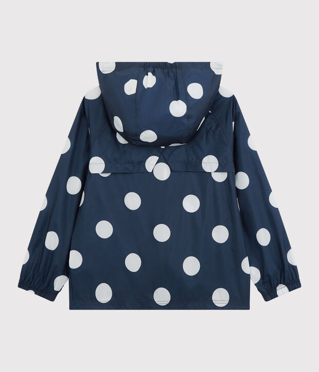 Coupe-vent mi-long polyester recycl&eacute; enfant fille bleu/blanc