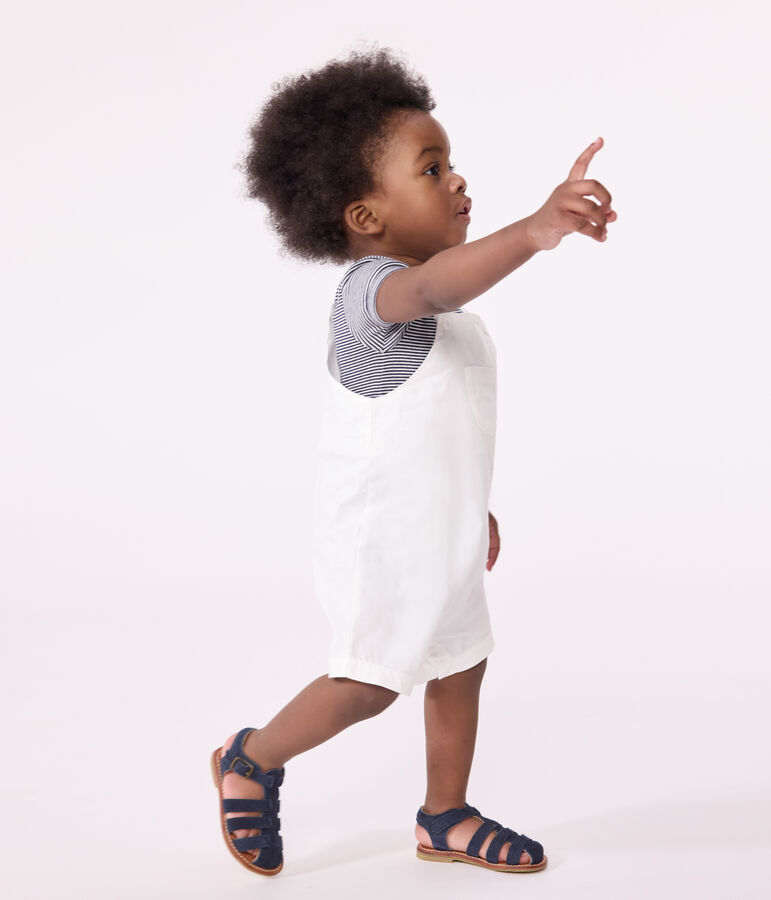 Salopette b&eacute;b&eacute; en coton jambes courtes, unie blanc ECUME