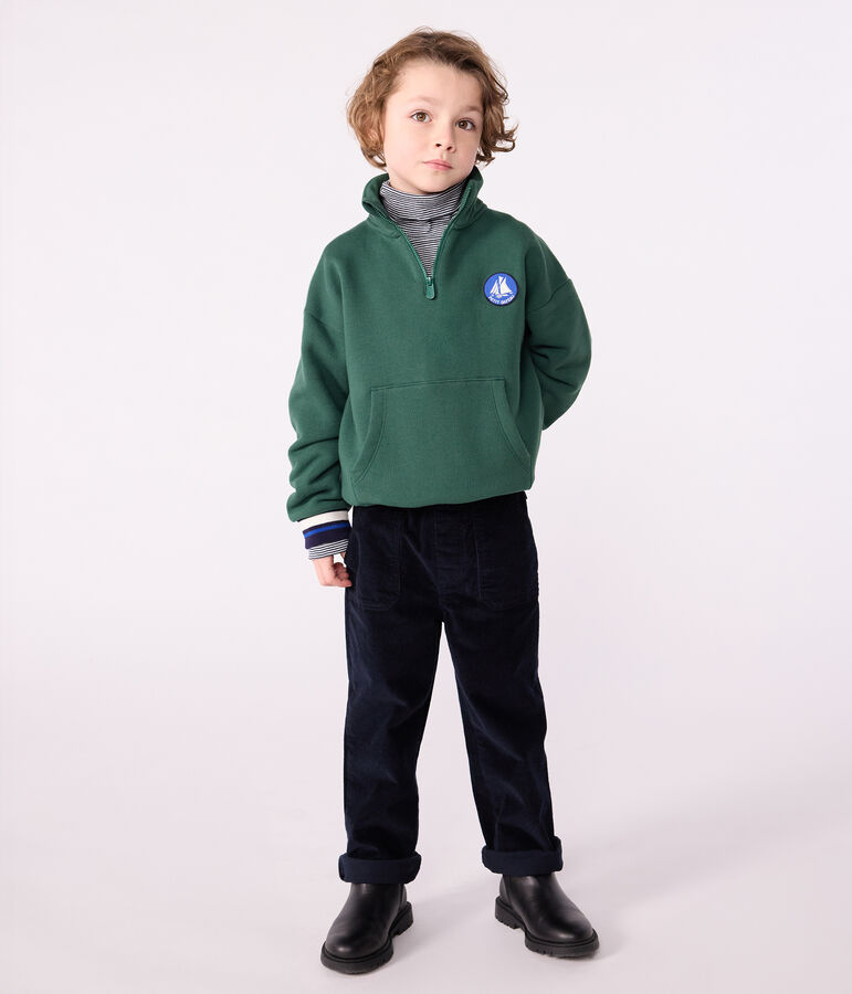 Sweatshirt camionneur enfant en coton uni vert WILLOW