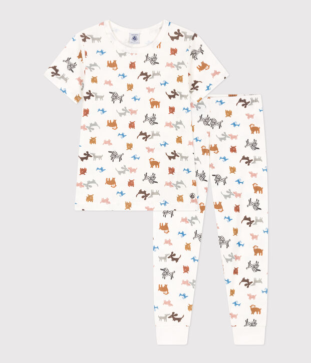 Pyjama manches courtes en coton enfant blanc/multicouleur