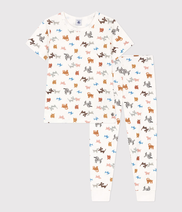 Pyjama manches courtes en coton enfant blanc/multicouleur