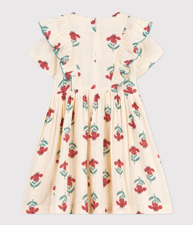 Robe fleurie en gaze de coton enfant fille &eacute;cru/multicouleur