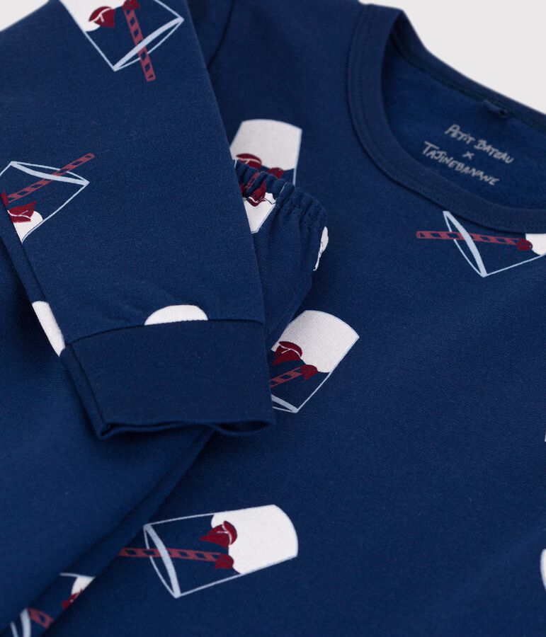 Pyjama enfant en coton biologique Tajinebanane x Petit Bateau bleu MEDIEVAL/blanc MULTICO