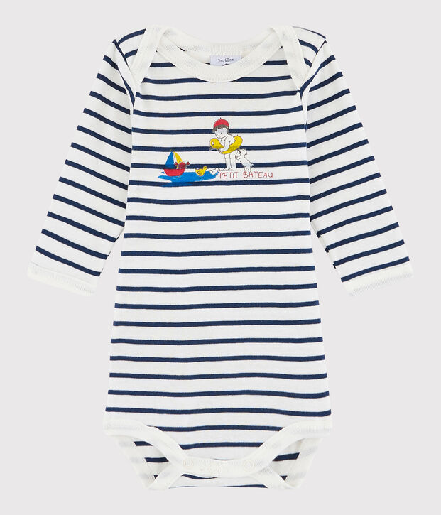 Body manches longues b&eacute;b&eacute; fille-gar&ccedil;on blanc/bleu