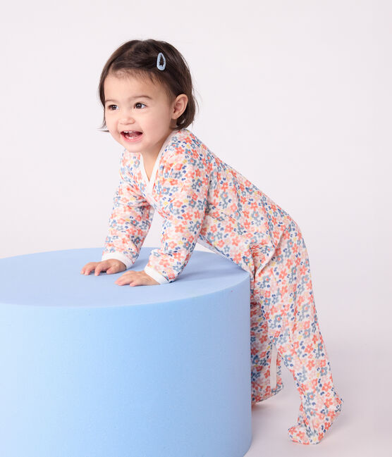 Pyjama bébé en velours imprimé fleuri blanc MARSHMALLOW/blanc MULTICO